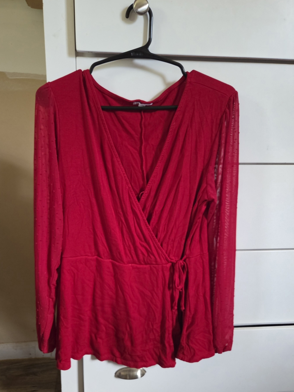 Maurices Red Long-Sleeve Wrap Blouse